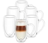 Wilmax Lot de 6 verres isothermes à double paroi avec anse - 500 ml - Verres à latte macchiato - Verres à cappuccino avec anse - Verres à café - Verres à thé - Verres à boire - Tasses thermiques
