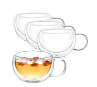 Wilmax - Verres thermiques avec anse - Lot de 4-250 ml - Verres à café à double paroi - Lot de verres à latte macchiato - Verres à cappuccino avec anse - Verres à thé - Verres à boire - Tasse thermo
