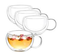 Wilmax - Verres thermiques avec anse - Lot de 4-400 ml - Verres à café à double paroi - Lot de verres à latte macchiato - Verres à cappuccino avec anse - Verres à thé - Verres à boire - Tasse thermo