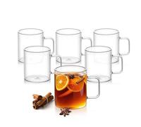 Wilmax - Verres thermiques avec anse - Lot de 6-150 ml - Verres en verre cannelé pour eau, thé, café - Tasses pour boissons chaudes et froides - Gobelets - vin chaud - Passe au lave-vaisselle