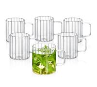 Wilmax - Verres thermiques avec anse - Lot de 6-550 ml - Verres en verre cannelé pour l'eau, le thé, le café - Verres à thé et à café - Gobelets - Lavables au lave-vaisselle