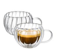Wilmax Verres thermiques avec anse striée - Lot de 2-300 ml - Verres à café à double paroi - Lot de verres à latte macchiato - Verres à cappuccino avec anse - Verres à thé