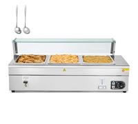 WILPREP Bain Marie Électrique Professionnel Bacs GN1/2 1500W Thermostat Réchauffeur d'Aliments Commercial en Acier Inoxydable avec Robinet Vitrine de Protection 30-85°C Températures Ajustables