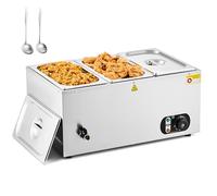 WILPREP Bain Marie Électrique Professionnel Bacs GN1/3 1500W Thermostat Réchauffeur d'Aliments Commercial en Acier Inoxydable avec Robinet Chauffe-Plat Buffet 30-85°C Températures Ajustables