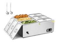 WILPREP Bain Marie Électrique Professionnel Bacs GN1/3 1500W Thermostat Réchauffeur d'Aliments Commercial en Acier Inoxydable avec Robinet Chauffe-Plat Buffet 30-85°C Températures Ajustables