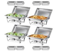 Wilprep Lot de 4 Chafing Dish 1 Plat Complet + 2 Demi Plats, Buffets Chauffants Rectangulaire 9L en Acier Inoxydable pour Restaurants Fêtes Buffets Banquets Dîners (Lot de 4 - GN1/1+2×GN1/2)