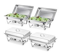 WILPREP Lot de 4 Chafing Dish Buffet 8,5L, Buffet Chauffant Chauffe Plat en Acier INOX Alimentaire avec Cadre Pliable (4×GN1/1)