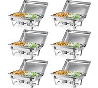 Wilprep Lot de 6 Chafing Dish Rectangulaire Buffets Chauffants 9L 2 Compartiments à Aliments en Acier Inoxydable Alimentaire pour Restaurants Fêtes Buffets Banquets Dîners (Lot de 6-2×GN1/2)