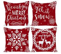 Wilproo Lot de 4 housses de coussin décoratives Merry Christmas 55 x 55 cm pour décorations de Noël, sapin de Noël, flocon de neige, vacances d'hiver, décoration rustique pour canapé et sofa