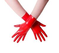 WILsem Gants en Latex Courts Unisexes sans Couture, Noirs et Rouges, Mitaines, Longueur du Poignet
