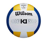 Wilson, Ballon de Volleyball, K1 Gold, Bleu/Blanc/Jaune, Cuir, Intérieur, Taille officielle, WTH1895B2XB