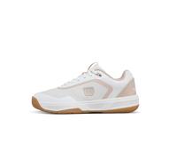 Wilson Courtglide Chaussures de Tennis pour Femmes, Ajustement Parfait, Confort Aéré, Adhérence Fiable, Absorption des Chocs, Mouvement Fluide, Couleur : Blanc/Cameo Rose /Gum1a, Taille : 7.5