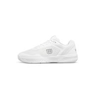WILSON Courtglide Chaussures de Tennis pour Femmes, Ajustement Parfait, Confort Aéré, Adhérence Fiable, Absorption des Chocs, Mouvement Fluide, Couleur : Blanc/Argent, Taille : 5
