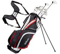 WILSON Ensemble Complet pour Débutant, 10 Clubs de Golf avec Sac Trépied, pour Homme, Stretch XL, Noir/Gris/Rouge