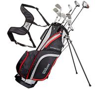 WILSON Ensemble Complet pour Débutant, 10 Clubs de Golf avec Sac Trépied, pour Homme, Stretch XL, Noir/Gris/Rouge