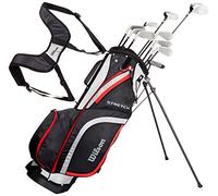WILSON Ensemble Complet pour Débutant, 10 Clubs de Golf avec Sac Trépied, pour Homme, Stretch XL, Noir/Gris/Rouge