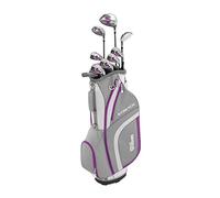Wilson Ensemble Complet pour Débutant, 9 Clubs de Golf avec Sac de Cart, pour Femme, Stretch XL, Blanc/Gris/Mauve