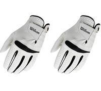 WILSON Feel Plus Gant de Golf pour Homme, Fabriqué en Cuir Premium, Adhérene Améliorée et Un Contrôle Efficace de la Transpiration, Couleur : Blanc/Noir, Taille : XL (Main Droite) (Lot de 2)