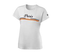 Wilson Femme T-Shirt, PARIS 2021 TECH T-SHIRT, Polyester/Coton, Blanc / Bleu (Maritime) / Orange, Taille S, WRA800401SM
