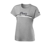 Wilson Femme T-Shirt, PARIS 2021 TECH T-SHIRT, Polyester/Coton, Gris (Heather Grey) / Bleu (Maritime) / Blanc, Taille M, WRA800402MD
