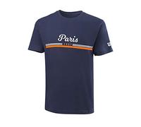 Wilson Homme T-Shirt, PARIS 2021 TECH T-SHIRT, Polyester/Coton, Bleu (Maritime) / Blanc / Orange, Taille XL, WRA800302XL