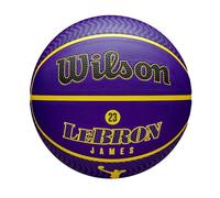 WILSON NBA Player Icon, Ballon de Basket d'Extérieur, Joueur Vedette Lebron James, Adhérence Exceptionnelle et Utilisation Adaptable, Couleur: Violet/Jaune, Taille: 7