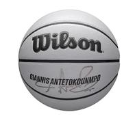 WILSON NBA Player Icon, Ballon de Basket UV, Design Antetokounmpo, Protection UV et Texture Pure Feel, Adhérence et Un Rebond Fiable, Couleur: Gris, Taille: 7