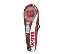 Wilson Racket Sport WRT8444003 Kit de Badminton, Tour, Unisexe, 4 Raquettes, 3 Volants en Plume, 1 Filet, 2 Bâtons télescopiques, Supports de Fixation et Sac de Transport Rouge