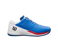 WILSON Rush Pro Ace Clay Chaussures de Tennis Homme, Ajustement Sûr et Soutien Dynamique, Mesh Respirant, Idéales pour Les Courts en Terre Battue, Couleur: Deja Vu Blue/Blanc/Infrarouge, Taille : 8