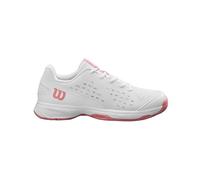 WILSON Rush Pro Junior L Chaussures de Tennis, pour Un Jeu Confortable et Un Amorti Dynamique, Résistantes à l'abrasion, Couleur: Blanc/Mauveglow, Taille : 4.5K