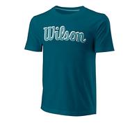Wilson Script Eco CTN Tee-slimfi L T-Shirt, Bleu/Corail, S Homme