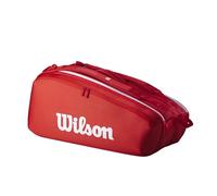 Wilson Sac à dos de tennis Super Tour Red – Rouge/Blanc – Peut contenir jusqu'à 2 raquettes