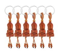 Wilsonzin 6 Pièces Petit Porte-CléS Bouddha en Bois Pendentif de Sac Bouddha avec Figure de Bouddhiste Bouddhisme Keychain pour Le Cadeau Porte-Bonheur Pendentif Voiture Bricolage
