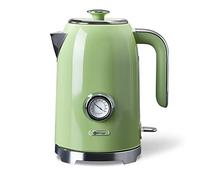 Wiltal Bouilloire 1,7 l, 2200 W, en acier inoxydable, avec grille-pain combinable en ensemble, style rétro (affichage de la température de l'eau au design rétro, indicateur de niveau d'eau externe