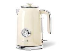 Wiltal Bouilloire rétro [1,7 l, 2200 W], crème, en acier inoxydable, avec indicateur de température et niveau d'eau extérieur en design rétro