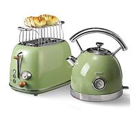 Wiltal Ensemble Bouilloire Grille-Pain, Acier Inoxydable, Vert Rétro