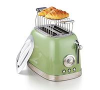 Wiltal Grille 2 tranches, rétro, couvercle acier inoxydable, préchauffage, décongélation, démolition, compte à rebours, rapide