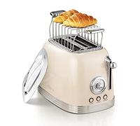 Wiltal Grille-pain 2 tranches, grille-pain rétro, grille-pain avec couvercle en acier inoxydable, fonction préchauffage, décongélation et démolition, affichage du compte à rebours, grille-pain rapide