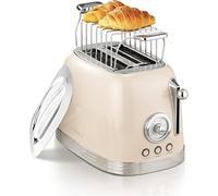 Wiltal Grille-pain 2 tranches rétro acier inoxydable, blanc crème