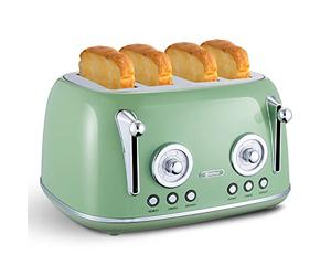 Wiltal Grille-pain à 4 tranches, grille-pain rétro avec grille réchauffe-viennoiseries intégrées, avec couvercle, degré de brunissage 1-6, fonction décongélation, tiroir ramasse-miettes crème blanche…