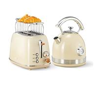 Wiltal Grille-pain rétro 2 tranches, 6 niveaux de brunissage réglables, avec support à viennoiseries de haute qualité, fonction de réchauffement, décongélation et annulation, affichage du compte à