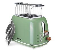 Wiltal Grille-pain rétro 2 tranches 6 niveaux de brunissage réglables en acier inoxydable avec grille réchauffe-viennoiseries de haute qualité, préchauffage, affichage du compte à rebours (vert)…