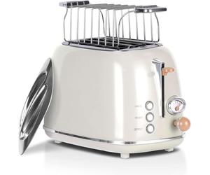 Wiltal Grille-pain rétro 2 tranches 6 niveaux de brunissage réglables en acier inoxydable avec grille réchauffe-viennoiseries de haute qualité, préchauffage, affichage du compte à rebours (vert)…