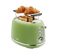 Wiltal Grille-pain rétro 2 tranches en acier inoxydable - grille réchauffe-viennoiseries, 6 niveaux de torréfaction, fonction préchauffage et décongélation, arrêt automatique, couleur crème, parfait