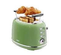 Wiltal Grille-pain rétro 2 tranches en acier inoxydable - grille réchauffe-viennoiseries, 6 niveaux torréfaction, fonction préchauffage décongélation, arrêt automatique, crème