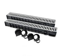 Wiltec 2x Caniveau - 1000 x 140 x 115 mm - Capacité de charge 1,5 t - avec Grille de recouvrement galvanisée - Drainage Eaux usées Rigole Évacuation Garage