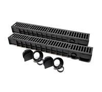 Wiltec 2x Caniveau - 1000 x 140 x 115 mm - Capacité de charge 12,5 t - avec Grille de recouvrement en fonte - Drainage Eaux usées Rigole Évacuation Garage