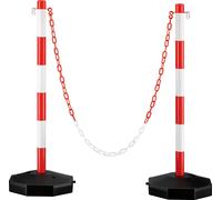 Wiltec 2x Poteau de balisage 1,2 kg 4 Chaînes de signalisation Crochets en S Rouge et blanc 80 x 28 x 28 cm PP+PEP Balisage de sécurité Lestage Eau Borne plastique Cône de signalisation Poteau de déli