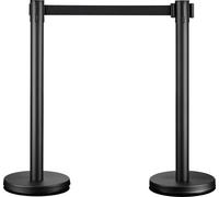 Wiltec 2x Poteau de guidage Noir Acier fin 320 x 70 x 90 mm 10Kg Sangle rétractable 200 cm Épaisseur 0,4 mm Barrière Sécurité Événements Sport Musique Aéroport Guidance Foule Résistance Intempéries