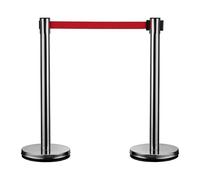 Wiltec 2x Poteau guidage Couleur argentée Acier fin 320 x 70 x 900 mm 10,5 kg Sangle rouge rétractable 200 cm Épaisseur 0,4 mm Barrière Sécurité Événements Sport Musique Aéroport Guidance Foule
